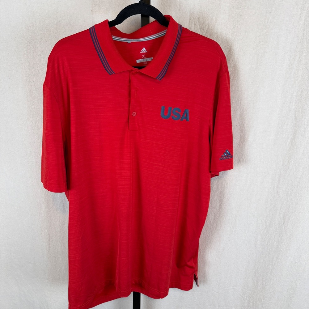 Adidas Golf USA Polo Shirt Mens XL Red Short Sleeve Athletic Performance